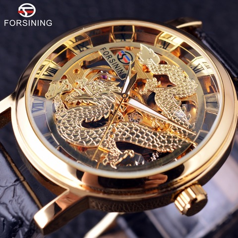 Forsining Chinese Dragon Skeleton Design Transparent Case Gold Watch Mens Watches Top Brand Luxury Mechanical Male Wrist Watch ► Photo 1/1