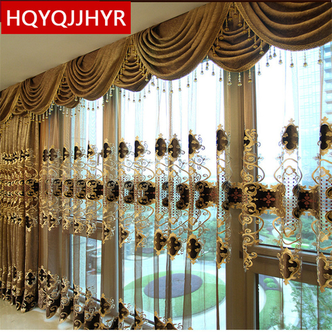 European luxury King Queen brown embroidered gold curtains for the living room with the sheer luxury hotels suitable for bedroom ► Photo 1/6