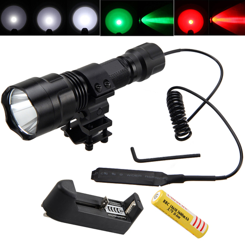 Tactical Hunting Light 2500lm T6 LED Flashlight Green/Red/White Torch+ Scope Mount +Pressure Switch+18650 Battery+Charger ► Photo 1/6
