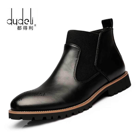 Men Chelsea Boots Slip-on Waterproof Ankle Boots Men Brogue Fashion Boots Microfiber Leather shoes Big Size 38-46 ► Photo 1/6