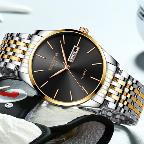 Men Watch  Luxury Brand Stainless Steel Slim Waterproof Clock Fashion Analog Week Calendar Quartz Business Male Wristwatches ► Photo 1/6