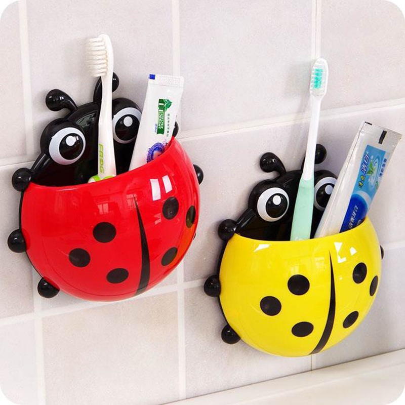 Fashion Kids Cartoon Animal Sucker Cute Ladybug Wall Mounted Toothbrush Holder 