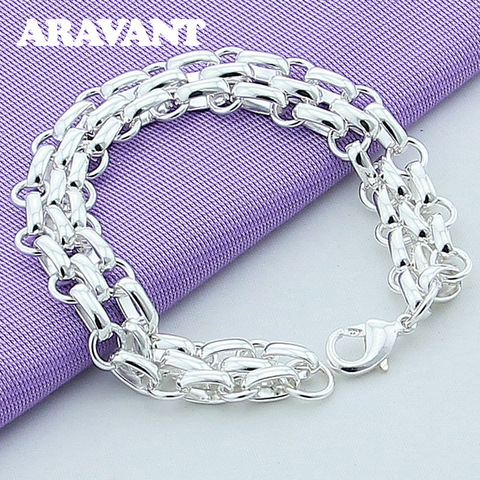 Silver 925 Geometric Three Layers Chains Charm Bracelets For Women Christmas Jewelry ► Photo 1/4