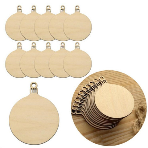 10pcs Wooden Round Baubles Tags Christmas Trees Balls Decorations Art Craft Ornaments Christmas DIY Craft Toys Gifs For Children ► Photo 1/6