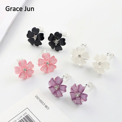 Grace Jun  Korea Style Flower Shape Opal Clip on Earrings Without Piercing for Girls Party Wedding Charm Earrings Anti-allergy ► Photo 1/6
