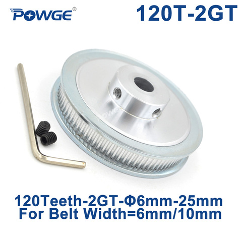 POWGE 120 Teeth 2GT Timing Pulley Bore 6/6.35/8/10/12/14/15/16/19/20/22/25mm for GT2 Synchronous belt width 6/10mm 120Teeth 120T ► Photo 1/6