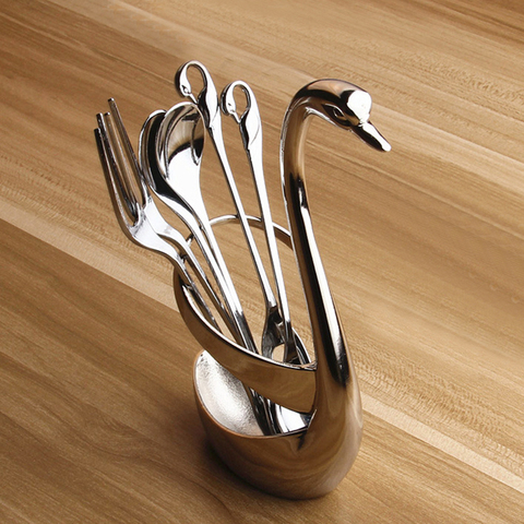 1pc Swan fork and spoon Holder Wedding Party Fruit Fork Holder Tableware Wedding Decorate Zinc alloy ► Photo 1/3