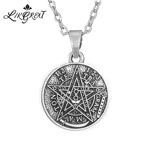 LIKGREAT Satan Tetragrammaton Pentagram Pentacle Pendant Round Necklace Silver Color Wicca Amulet Talisman Jewelry Accessories ► Photo 1/6