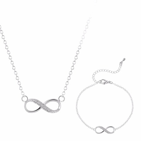 Kinitial 2pcs New Infinity Cross Crystal Dangle Bracelet Necklace Sets Bridal Wedding Party Jewelry Set Pendientes Mujer Bijoux ► Photo 1/6