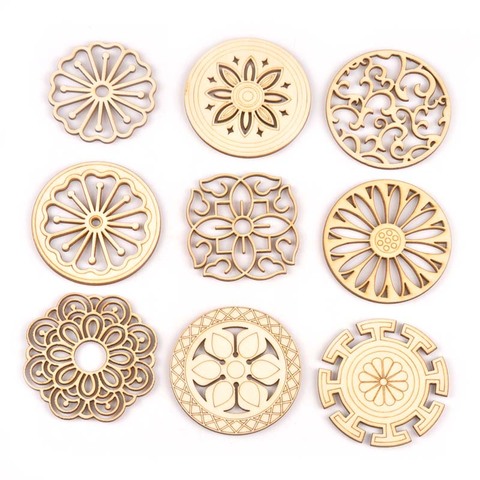 5Pcs Round/square Lace Pattern Unfinished Wood Slices DIY Crafts For Wooden Ornaments DIY Scrapbook Home Decor Accessories m2173 ► Photo 1/6