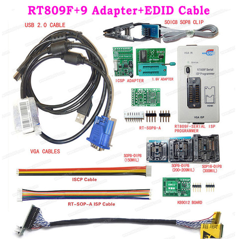 RT809F Serial ISP/ VGA LCD USB Programmer + 8 Adapters / 9 Adapters With Edid  Cable Sop8 Clip ► Photo 1/6