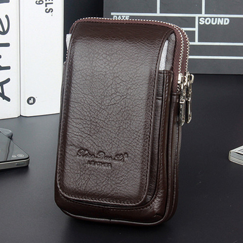2022 New Fashion Men Genuine Leather Fanny Waist Bag Cell/Mobile Phone Coin Purse Pocket Belt Bum Pouch Male/Military Pack ► Photo 1/6