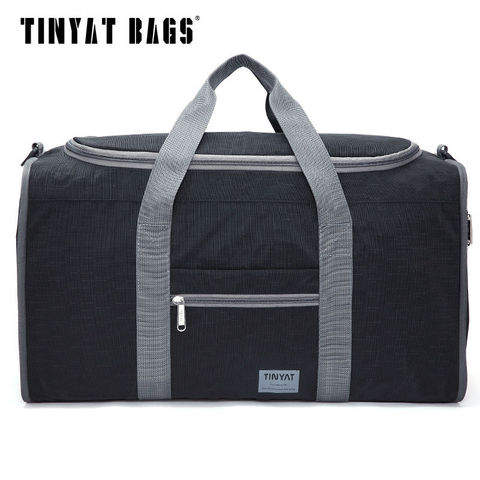 TINYAT Male Men Travel Bag Folding Bag Protable Molle Women Tote Waterproof Nylon Casual Travel Duffel Bag Black luggage T-306 ► Photo 1/5