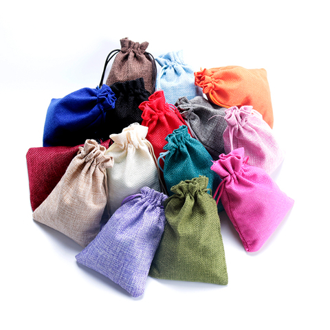 50pcs/lot 7x9cm Mixed Colors jute bags favor linen bag small drawstring gift bag Wedding charms jewelry packaging bags ► Photo 1/5