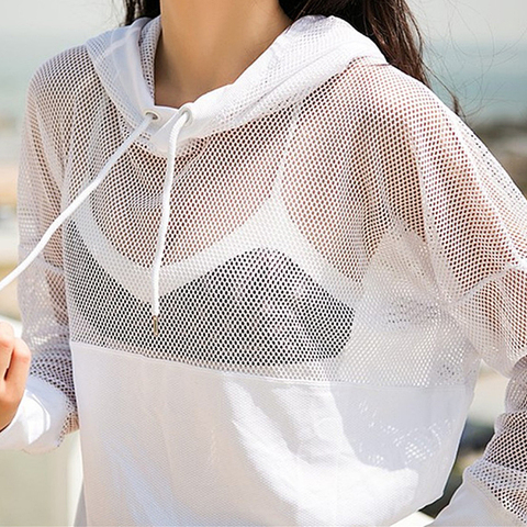 Blesskiss Mesh Yoga Top Sport Shirt Fitness Women Summer Hooded Long Sleeve Sports Wear For Ladies Workout Gym T Shirt ► Photo 1/5