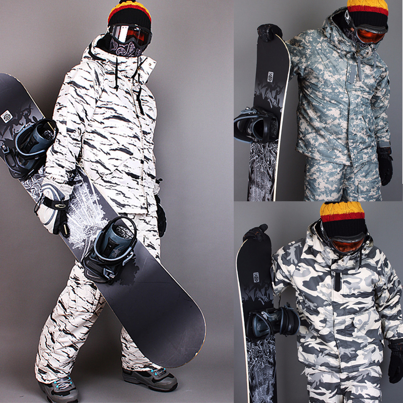 Top Quality SOUTH PLAY Waterproof Ski Snowboard Suits Coat Jacket Pants CAMO SET 