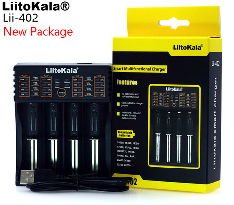 LiitoKala Lii-100 lii-202 Lii-402 1.2 V / 3 V / 3.7 V / 4.25V 18650/26650/18350/16340/18500/AA/AAA NiMH lithium battery charger ► Photo 1/6