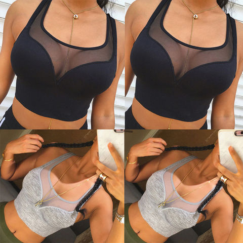 2017 Athleisure Mesh Splice Solid  Bra Fitness Top Hollow Out Bralette  Slim Clothing For Women Tank Top Hot Sale ► Photo 1/6