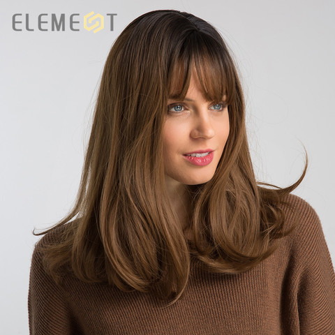 Element 16 Inch Synthetic Wig With Bangs Natural Headline Ombre Brown Color Fashion Cosplay Party Replacement Wigs for Women ► Photo 1/6