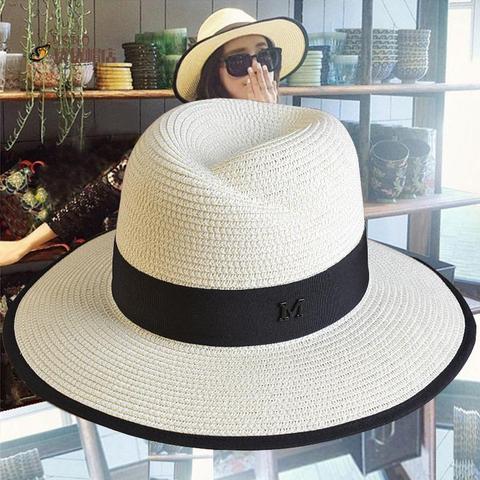 Summer m fedoras female summer beach sun-shading sunscreen white straw hat  ► Photo 1/1