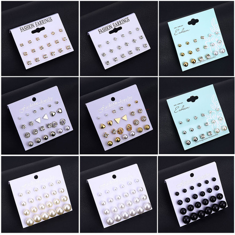 IPARAM Variety Simulation Pearl Crystal Stud Earrings Set Fashion Fashion Statement Geometric Female Earrings 2022 Jewelry Gifts ► Photo 1/6