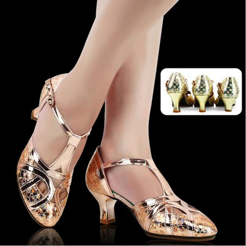 Women's Glitter Leather Latin Dance Shoes Closed Toe Soft Sole Salsa Modern Shoe Tango Ballroom Dancing Shoes 3.5/5.5/6.5cm Heel ► Photo 1/6
