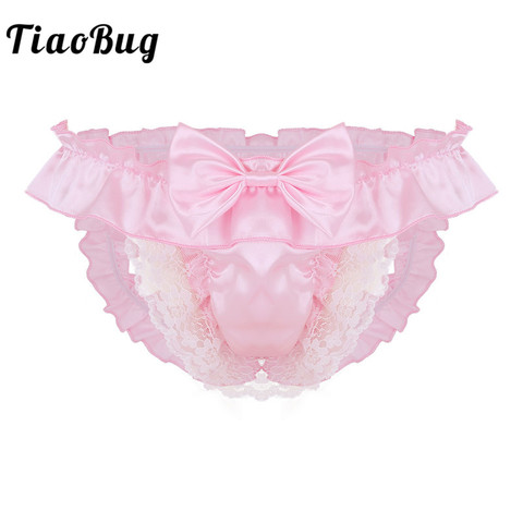 TiaoBug Men Soft Satin Crotchless Low Rise Bikini Briefs String Homme Gay Thong Sexy Underwear Open Back Sissy Panties Lingerie ► Photo 1/6