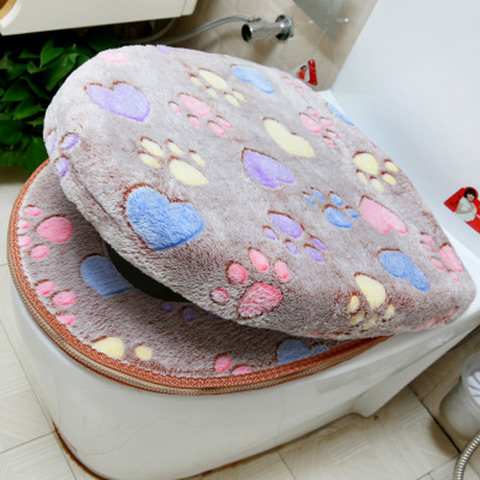 Thick Coral velvet luxury toilet Seat Cover Set soft Warm Zipper One / Two-piece toilet Case Waterproof Bathroom WC Cover SWZ051 ► Photo 1/5