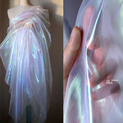 150cm*100cm designer Fluorescent Fabrics Colorful Shiny Gauze Fabric Stage Wedding Decor Voile Transparent Holographic Fabric ► Photo 1/1
