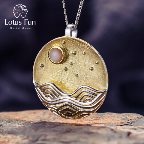 Lotus Fun Real 925 Sterling Silver Natural Handmade Fine Jewelry The Moonlight Design Pendant without Chain Acessorios for Women ► Photo 1/6