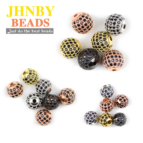 JHNBY Black Zircon Copper Spacer beads ball 4pcs 6/8/10mm Round Pave CZ Crystal Loose beads Jewelry bracelet making DIY Findings ► Photo 1/6