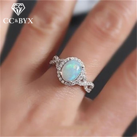 CC Opal Rings For Women Bride Wedding Engagement Ring Cubic Zirconia Oval Stone Elegant Bijoux Femme Drop Shipping CC2177 ► Photo 1/6