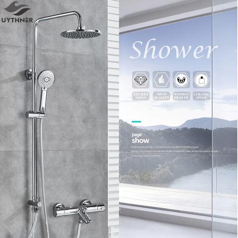Uythner Bathroom Thermostatic Rainfall Shower Mixer Set Bath Shower Swivel Faucet Chrome Hot and Cold Water Shower Wall Mounted ► Photo 1/6