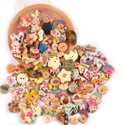 Vintage 30pcs Mixed Painting Wooden Buttons For Crafts Scrapbooking Sewing Clothes Button DIY Kid Apparel Supplies 15-35mm M1893 ► Photo 1/5