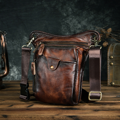 Genuine Leather Men Design Casual Brown Classic Shoulder Sling Bag Fashion Travel Fanny Waist Belt Pack Leg Bag 211-5-dc ► Photo 1/6