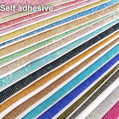 Self adhesive SS6 2mm AB colors full glass crystal rhinestone mesh applique Banding roll sticker sheet garment shoes diy trim ► Photo 1/6