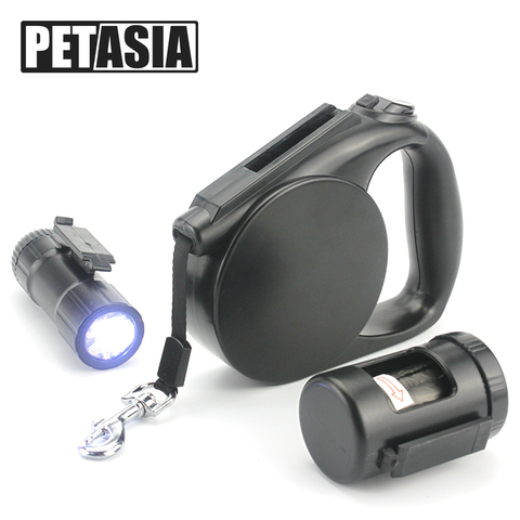 3 in 1 Dog Leash Automatic Retractable 4.5m Lead LED light Garbage bag Dog Leads Durable Nylon For Small Medium Dog PETASIA ► Photo 1/6