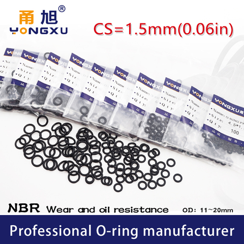 50PCS/lot Black NBR Sealing O-Ring CS1.5mm OD11/11.5/12/13/14/15/16/17/18/19/20*1.5mm O Ring Seal Rubber Gasket Oil Ring Washer ► Photo 1/6