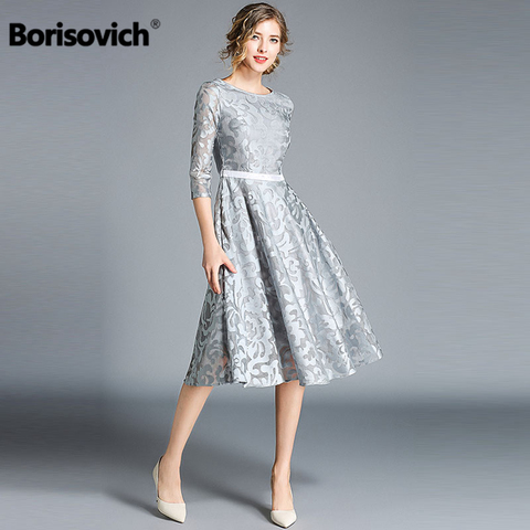 Borisovich Women Casual Dress New Brand 2022 Autumn Fashion Hollow Out Lace Big Swing Elegant Ladies Evening Party Dresses M843 ► Photo 1/6