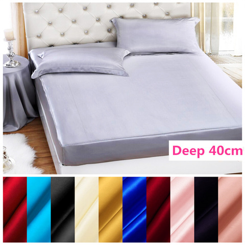 100% Mulberry Solid Silk Fitted Sheet Deep 40cm Soft Flat Sheet Multicolor Multi Size Free Shipping ► Photo 1/5