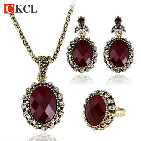 New Vintage Jewelry Sets For Women Fashion Turkish Necklace And Earrings 3 Pieces Plated Gold Jewelry ► Photo 1/6