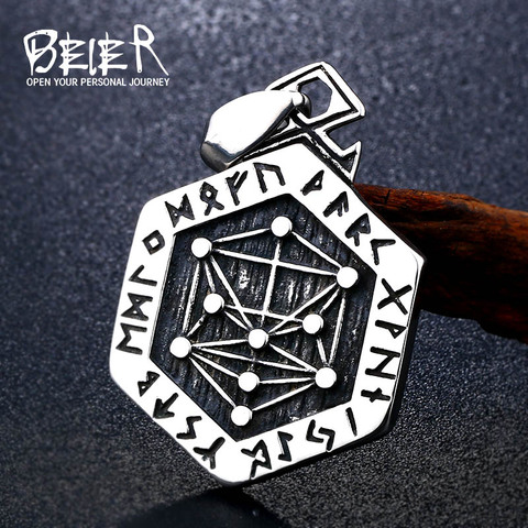 Beier 316L Stainless Steel Norse Viking Vegvisir Compass Pendant necklace Valknut Odin's Symbal Of Norse Runic Six stars BP8-312 ► Photo 1/6