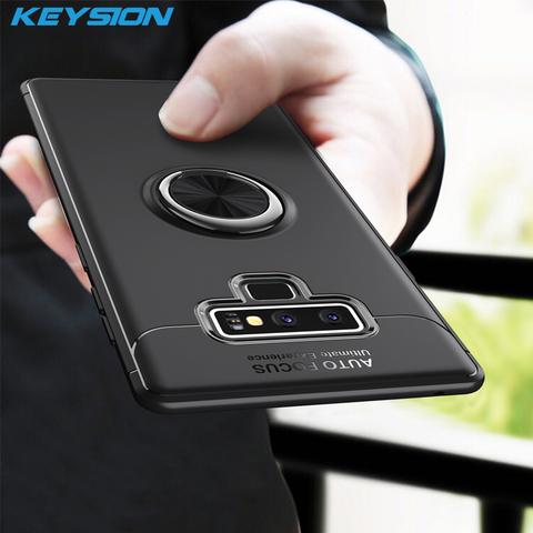 KEYSION Luxury Ring Holder Phone Case for Samsung Galaxy Note 9 Magnetic Car Stand Soft Silicone Matte Cover For Note9 Case Capa ► Photo 1/6