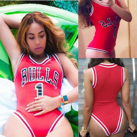 2022 Bulls Sports Bikini One Piece Swimsuits Slogan Red Swimwear