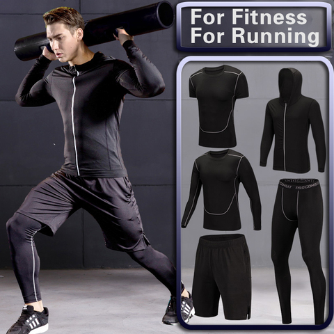 Men's Gym Training Fitness Sportswear Tights Slim Clothes Running Workout Tracksuit Suits Quick Drying High Elastic Sports Wear ► Photo 1/6