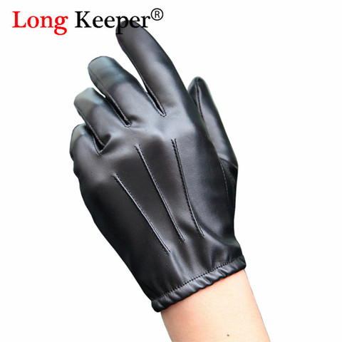 Long Keeper Fashion Black PU Leather Gloves Male Thin Style Driving Leather Men Gloves Non-Slip Full Fingers Palm Touchscreen ► Photo 1/6