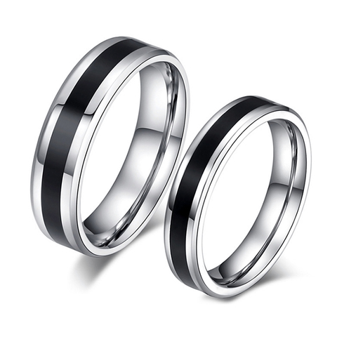 Stainless Steel Rings Classic Alliance Wedding Rings for Women Men Black & Silver Color Rings Couple Jewelry Promise Band ► Photo 1/6