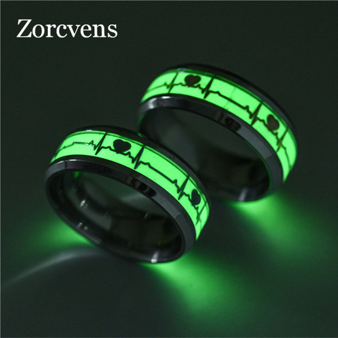 ZORCVENS Brand 8mm Gold and silver color Stainless Steel Heart Shape Luminous Ring Glowing in Dark Couple Rings For Friends Gift ► Photo 1/6