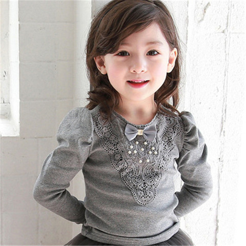 2022 Autumn Girls Blouse Shirts pearl bow Baby Girl School Blouses Cotton Shirt Blusas Kids Children Clothing 3-10Y AA3000 ► Photo 1/6
