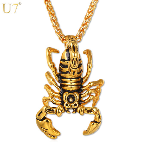 U7 Scorpion Statement Necklace & Pendant Gold/Black Color Stainless Steel Vintage American Style Steampunk Men Chain Jewelry P75 ► Photo 1/6